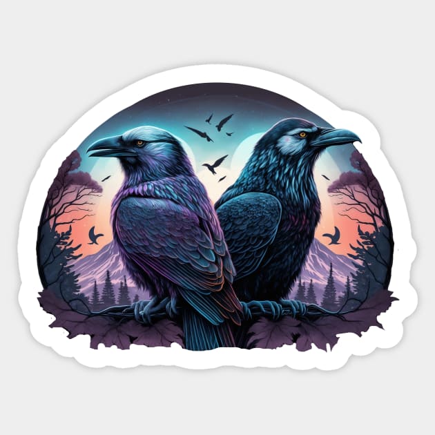 Huginn and Muninn Norse Odin Ravens Sticker by soulfulprintss8